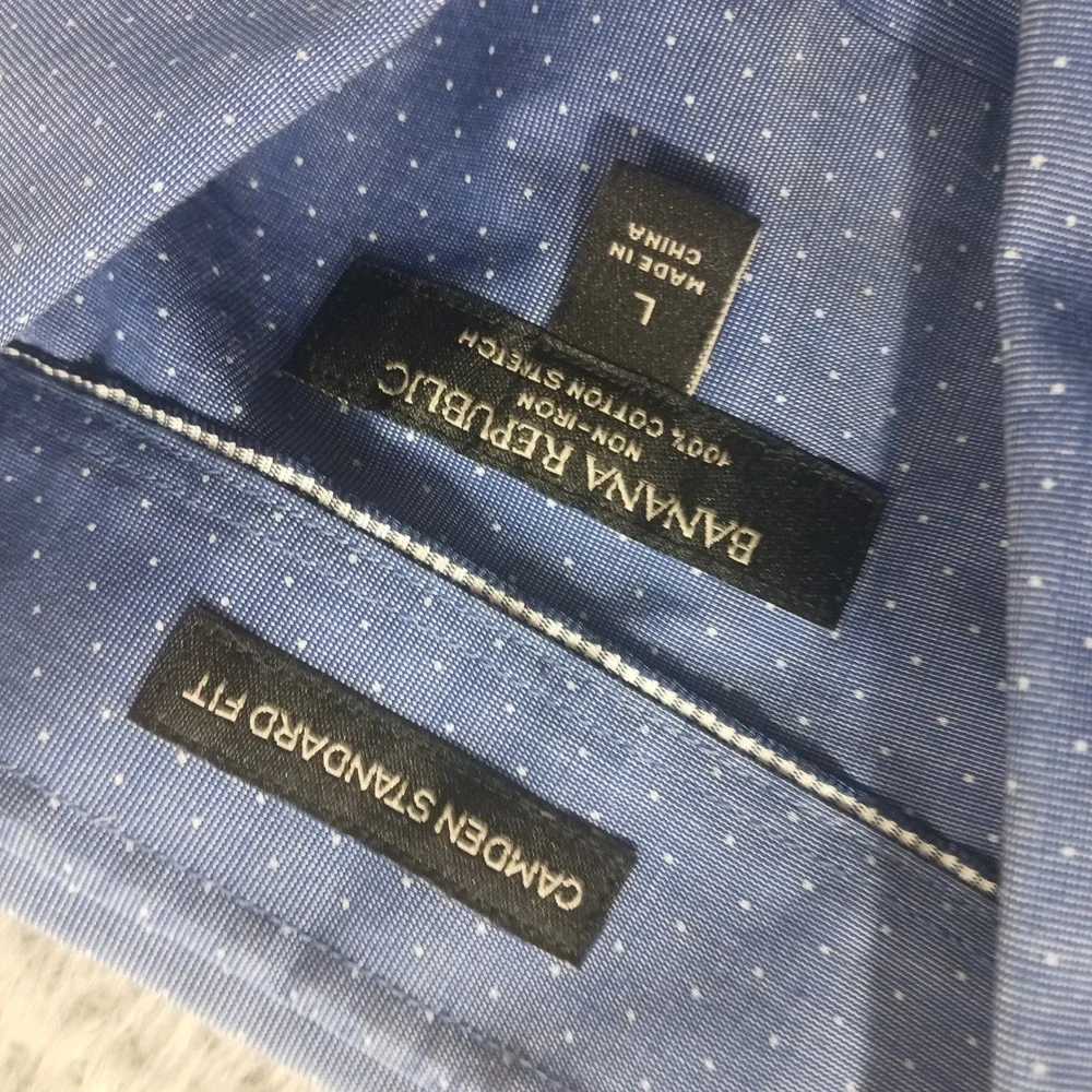 Banana Republic Camden Standard Fit Mens Button Down Shirt L Blue Micro Dot‎